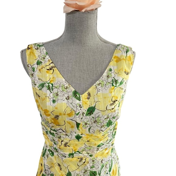 Vintage 90s Y2K Robbie Bee Yellow Floral A-Line Dress 8P - Picture 6 of 13